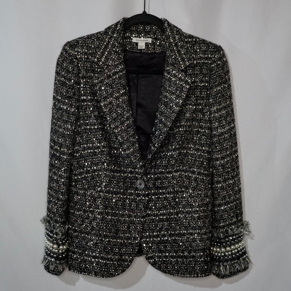 Boston Proper Tweed Rhinestone Pearl Trim Blazer Size 6